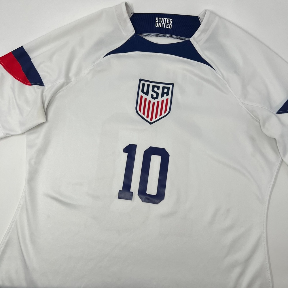 Nike USMNT World Cup Pulisic #10 Home Jersey White Slim Fit Womens Medium